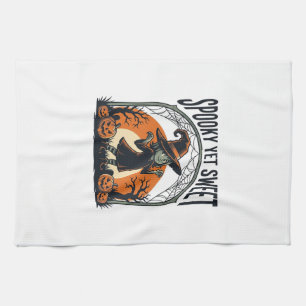 Cute Halloween Witch Spooky Yet Sweet Vintage Tee_ Kitchen Towel