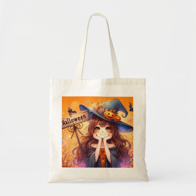 Cute Halloween Witch Tote Bag (Front)