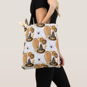 CUTE HALLOWEEN WITCHES HATS COFFINS COOKIES TOTE BAG