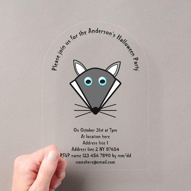 Cute Halloween Wolf Custom Acrylic Invitations (Insitu (Handheld))