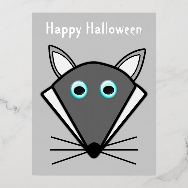 Cute Halloween Wolf Custom Foil Holiday Postcard (Front)