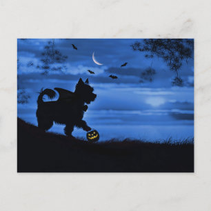 Cute Halloween Yorkie Trick or Treating Holiday Postcard