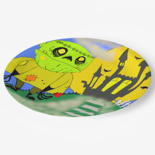Cute Halloween Zombie and Castle Paper Plate
