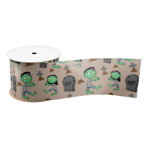 Cute Halloween Zombie Pattern Ribbon Spooky Cart Satin Ribbon