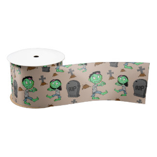 Cute Halloween Zombie Pattern Ribbon | Spooky Cart Satin Ribbon