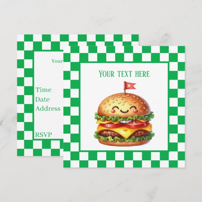 Cute hamburger cookout party customizable  invitation (Front/Back)