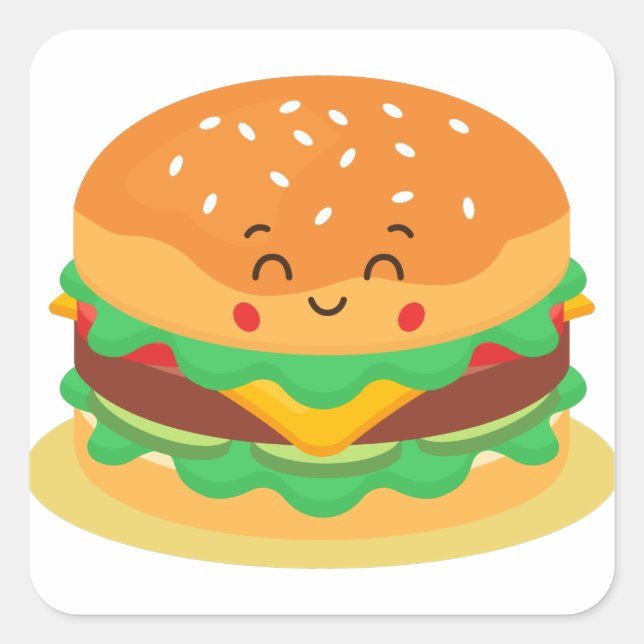 Cute Hamburger Square Sticker (Front)