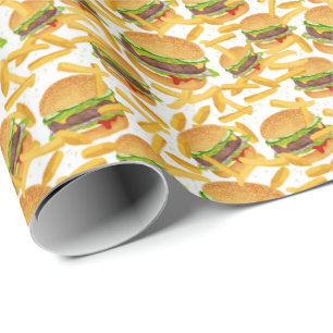 cute hamburgers and fries tiled party wrapping paper