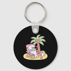 Cute Hammerhead Shark Chilling On Beach Chair Keychain