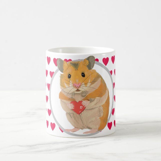 Cute Hamster and Red Hearts Coffee Mug (Center)