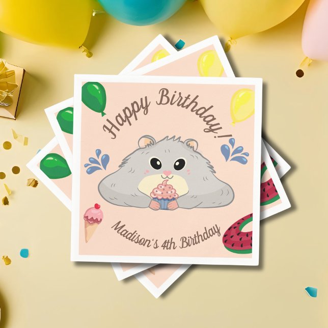 Cute Hamster Bday Pool Party  Napkin (Creator Uploaded)