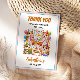 Cute Hamster Birthday Party   Kids Animal Thank You Card