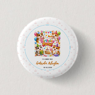 Cute Hamster Birthday Party   Kids Hamster 1 Inch Round Button