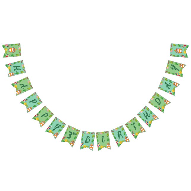 Cute Hamster Botanical Themed Kid's Birthday Party Bunting Flags (All)