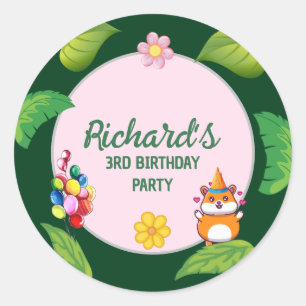 Cute Hamster Botanical Themed Kid's Birthday Party Classic Round Sticker