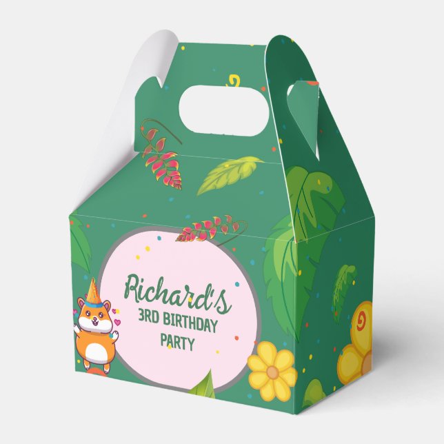 Cute Hamster Botanical Themed Kid's Birthday Party Favor Box (Front Side)