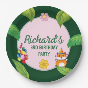 Cute Hamster Botanical Themed Kid's Birthday Party Paper Plate