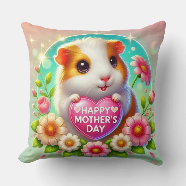 Cute Hamster Celebrating Mother’s day Throw Pillow (Front)