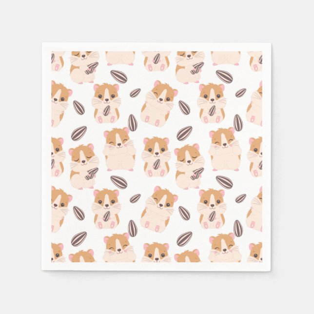 Cute Hamster Face and Seeds Pattern Kid Birthday Napkin (Front)