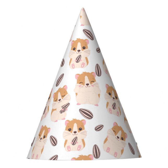 Cute Hamster Face and Seeds Pattern Kid Birthday Party Hat (Front)