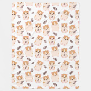 Cute Hamster Face and Seeds Pattern Kid Fleece Blanket