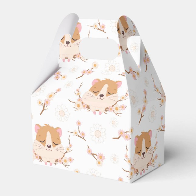Cute Hamster Face + Flowers Birthday Thank You Favor Box (Front Side)