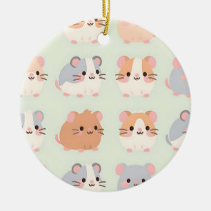 Cute Hamster Faces Kawaii Pastel Pattern Ceramic Ornament