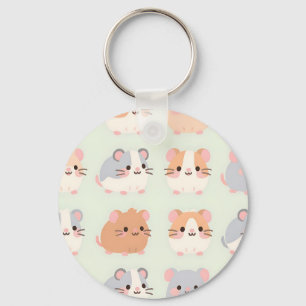 Cute Hamster Faces Kawaii Pastel Pattern Keychain