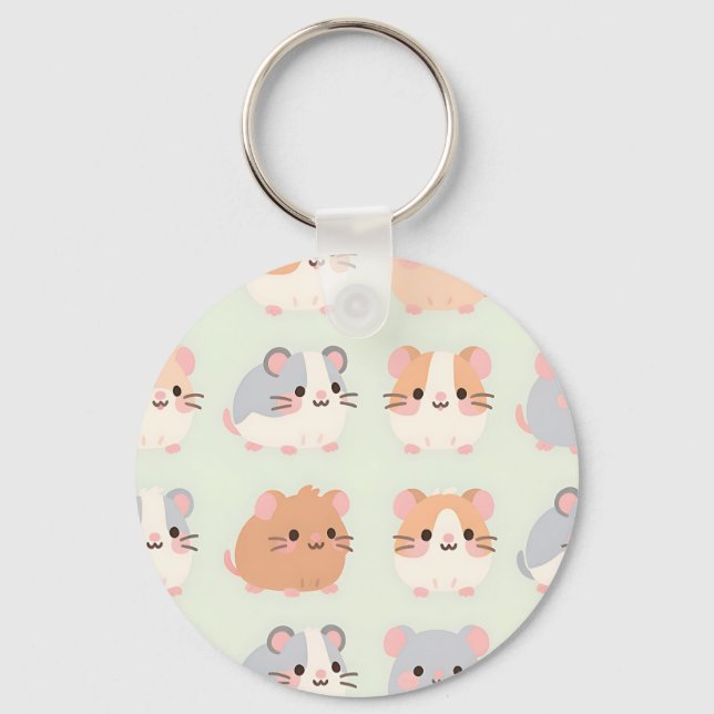 Cute Hamster Faces Kawaii Pastel Pattern Keychain (Front)