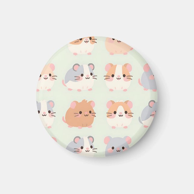 Cute Hamster Faces Kawaii Pastel Pattern Magnet (Front)