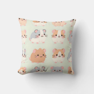 Cute Hamster Faces Kawaii Pastel Pattern Throw Pillow