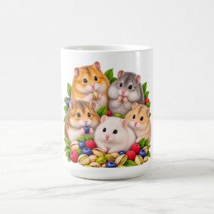 Cute Hamster Family with Berries and Pistachios Mu Coffee Mug