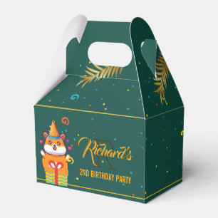 Cute Hamster Green Themed Kid's Birthday Party Favor Box
