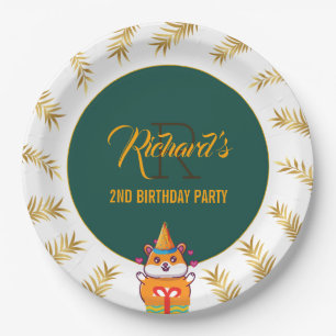 Cute Hamster Green Themed Kid's Birthday Party Paper Plate