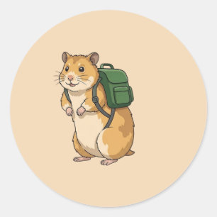 Cute Hamster Hiker with Backpack Classic Round Sticker