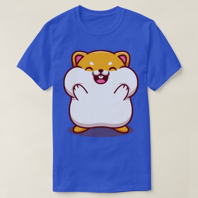 Cute Hamster Holding the Cheek Cartoon T-Shirt (Design Front)