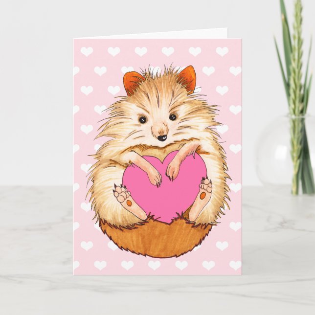 Cute Hamster Illustration Valentine's Hearts Holiday Card (Front)