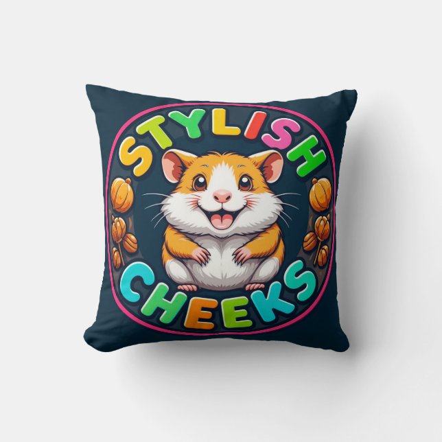 Cute Hamster in Bright Colours Throw Pillow (Front)