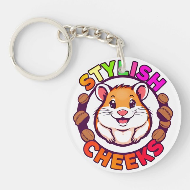 Cute Hamster in Bright Colours with Creative Text Keychain (Front)