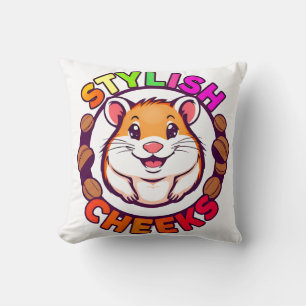 Cute Hamster in Bright Colours with Creative Text Throw Pillow