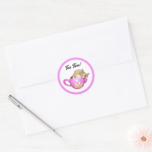 Cute Hamster in Pink Teapot with Daisy Photo Classic Round Sticker