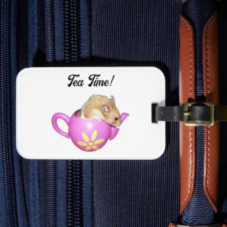 Cute Hamster in Pink Teapot with Daisy Photo Luggage Tag