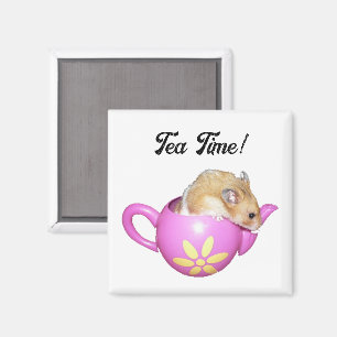 Cute Hamster in Pink Teapot with Daisy Photo Magnet