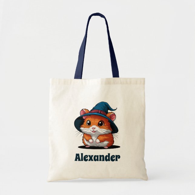 Cute Hamster in Wizard Hat Personalized Halloween  Tote Bag (Front)
