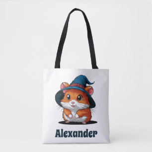 Cute Hamster in Wizard Hat Personalized Halloween Tote Bag