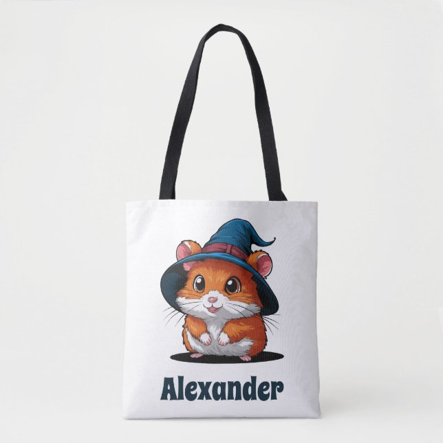 Cute Hamster in Wizard Hat Personalized Halloween  Tote Bag (Front)