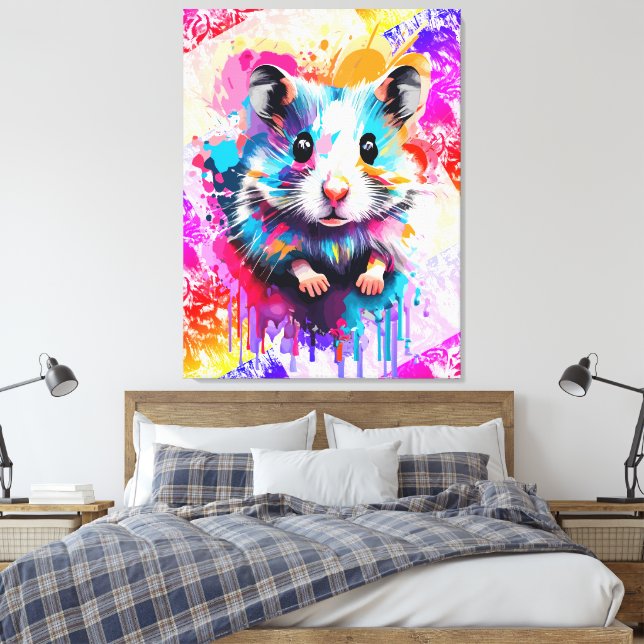 Cute Hamster Metal Print - Colourful Hamster (Insitu(Bedroom))