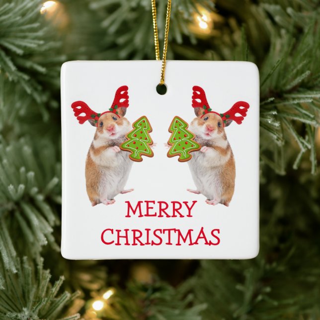 Cute Hamster/Mouse Christmas Ceramic Ornament (Tree)