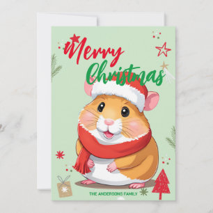Cute Hamster santa Christmas Holiday Family name Card