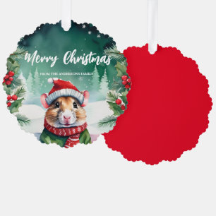 Cute Hamster Santa Xmas Holiday Party Family boys Ornament Card